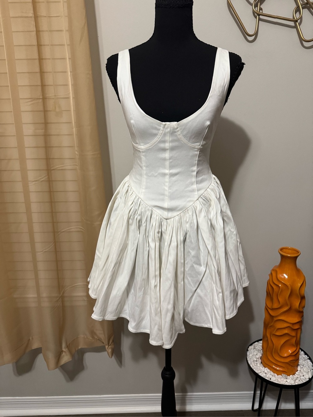 12th Tribe Kit White Drop Waist Sleeveless Corset Mini Dress